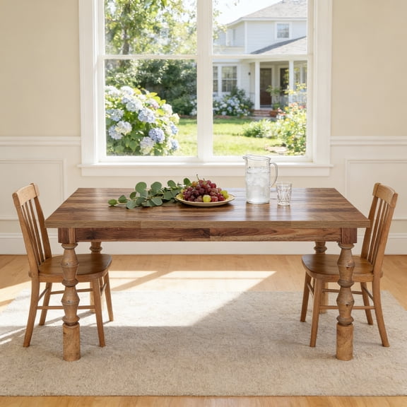 Fnova 62" Farmhouse Dining Table for 4-6 People, Large Wood Rectangle Kitchen Table Modern Dining Room Furniture with Carved Turned Legs