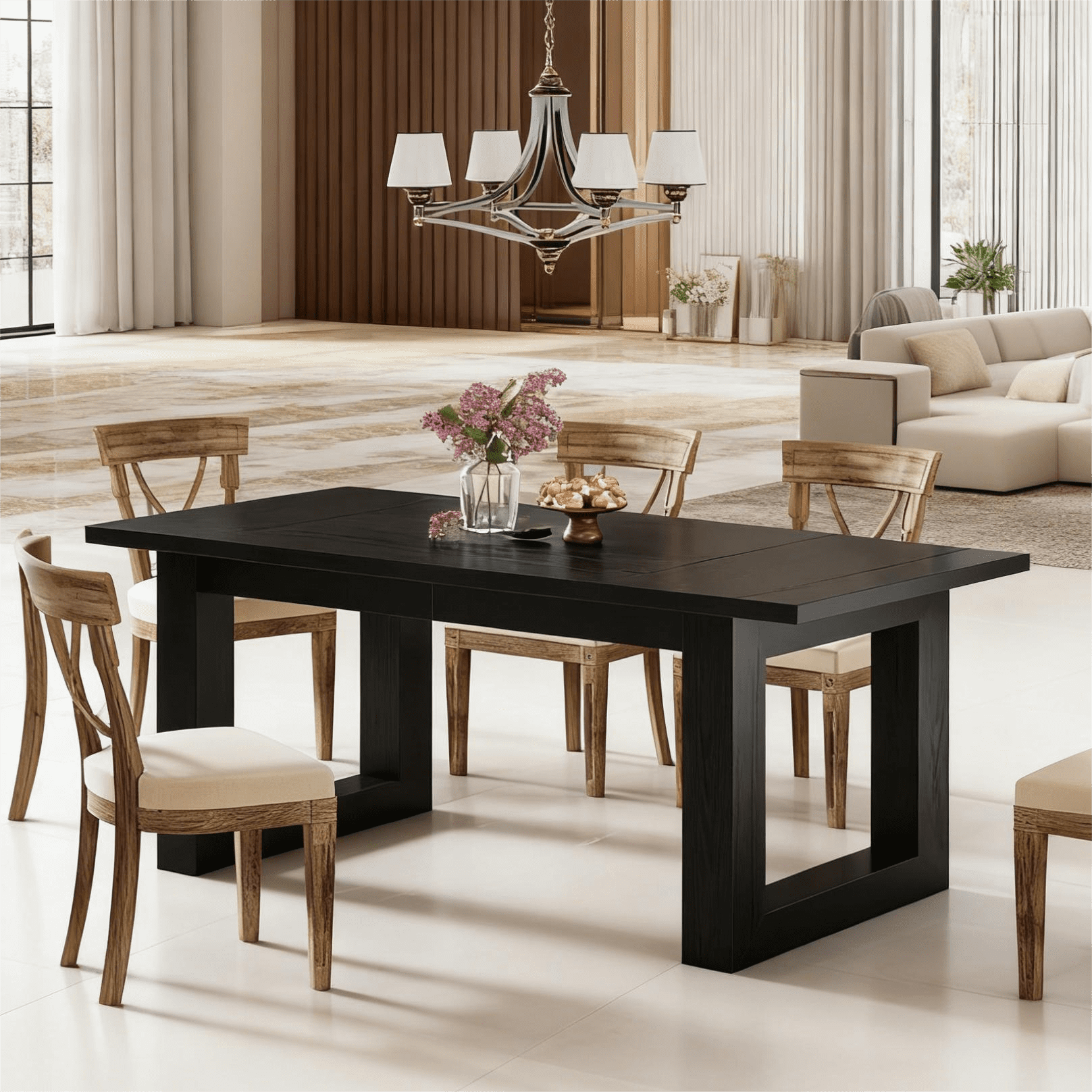 Fnova 63" Dining Table, Modern Wood Rectangular Kitchen Table, Large Dining Room Table with Heavy Duty Legs, Easy to Assemble