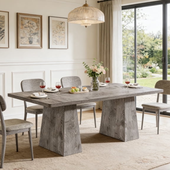 Fnova 63" Executive Desk, Dining Table for 6 People, Modern Farmhouse Wooden Kitchen Table, Large Office Computer Desk for Home Office (Chairs Not Included)