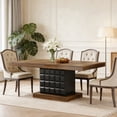 thumbnail image 1 of Fnova 63" Farmhouse Dining Table for 4-6 People, Wooden Rectangular Kitchen Table with Geometric Relief Pedestal Base, Easy to Assemble, 1 of 11