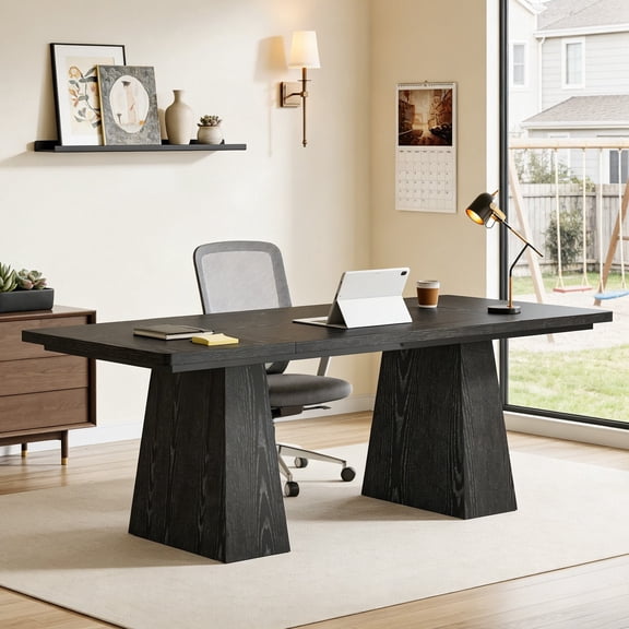 Fnova 63" Home Office Computer Desk, Black Modern Executive Desk, Writing Desk, Easy to Assemble