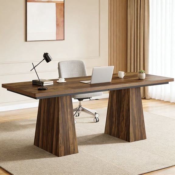 Fnova 63" Home Office Computer Desk, Dark Brown Modern Executive Desk, Writing Desk, Easy to Assemble