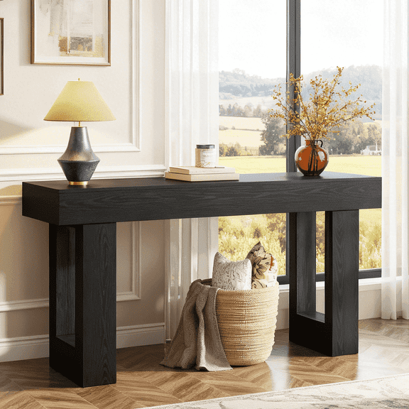 Fnova 63" Long Console Table, 2-Tier Wooden Narrow Rectangular Sofa Table Behind Couch, Farmhouse Entryway Table for Entrance, Hallway, Living Room