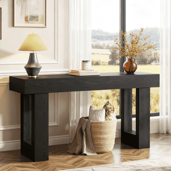 Fnova 63" Long Console Table, 2-Tier Wooden Narrow Rectangular Sofa Table Behind Couch, Farmhouse Entryway Table for Entrance, Hallway, Living Room