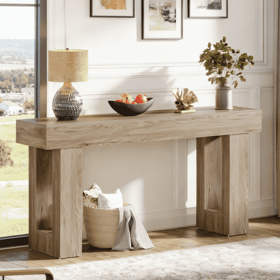 Fnova 63" Long Console Table, 2-Tier Wooden Narrow Rectangular Sofa Table Behind Couch, Farmhouse Entryway Table for Entrance, Hallway, Living Room
