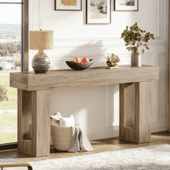 Fnova 63" Long Console Table, 2-Tier Wooden Narrow Rectangular Sofa Table Behind Couch, Farmhouse Entryway Table for Entrance, Hallway, Living Room