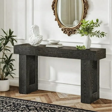 Fnova 63" Long Console Table, 2-Tier Wooden Narrow Rectangular Sofa Table Behind Couch, Farmhouse Entryway Table for Entrance, Hallway, Living Room