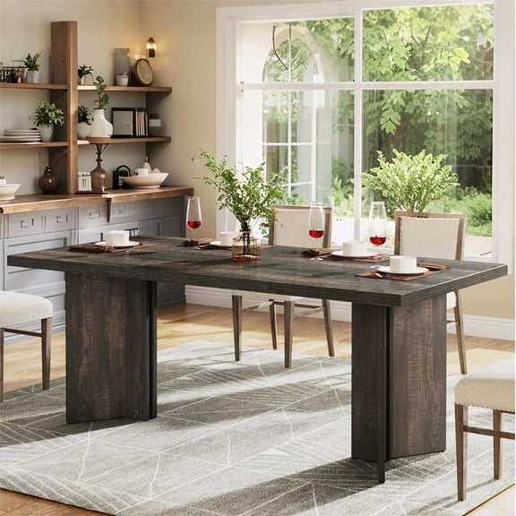 Fnova 63" Rectangular Modern Dining Table, Wooden Modern Kitchen Table for 6 People for Dining Room, Black (Chairs Not Included)