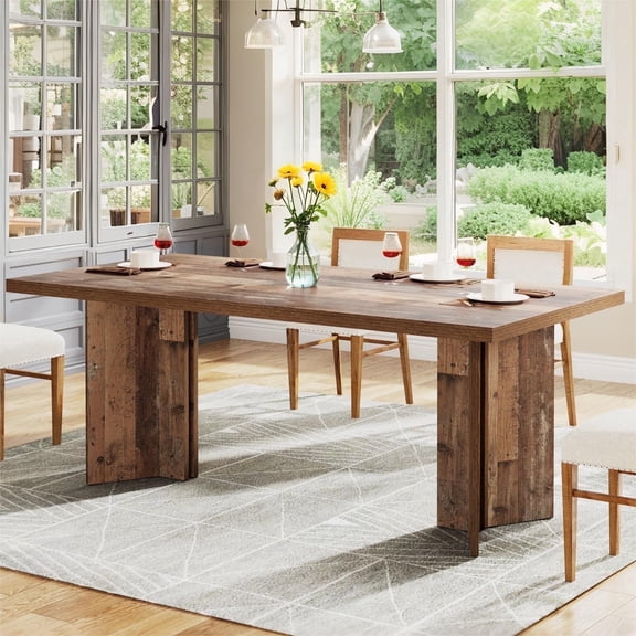Fnova 63" Rectangular Modern Dining Table, Wooden Modern Kitchen Table for 6 People for Dining Room, Brown (Chairs Not Included)