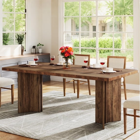 Fnova 63" Rectangular Modern Dining Table, Wooden Modern Kitchen Table for 6 People for Dining Room, Dark Brown (Chairs Not Included)