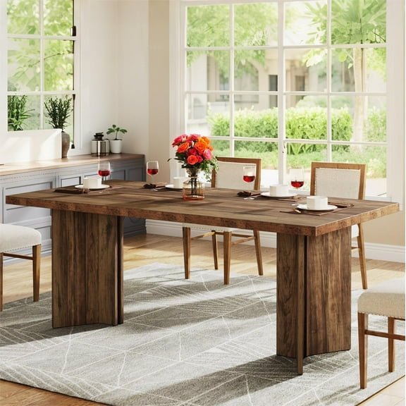 Fnova 63" Rectangular Modern Dining Table, Wooden Modern Kitchen Table for 6 People for Dining Room, Dark Brown (Chairs Not Included)