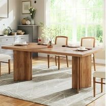 Fnova 63" Rectangular Modern Dining Table, Wooden Modern Kitchen Table for 6 People for Dining Room, Warm Brown (Chairs Not Included)