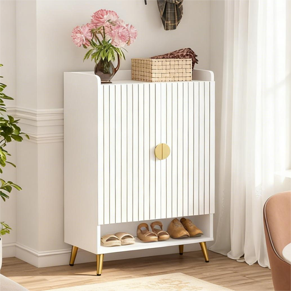 Fnova 7-Tier Modern Cabinet, Side Cabinet with Adjustable Shelves, Shoe Storage with Metal Accents, 24 Pairs Capacity for Entryway, Hallway, Living Room, Bathroom