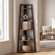 Fnova 71" 5-Tier Industrial Corner Ladder Shelf, Modern Corner Bookshelf, Compact Bookcase, Plant Stand for Living Room, Kitchen, Home Office