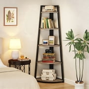 Fnova 71" 5-Tier Industrial Corner Ladder Shelf, Modern Corner Bookshelf, Compact Bookcase, Plant Stand for Living Room,