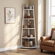 Fnova 71" 5-Tier Industrial Corner Ladder Shelf, Modern Corner Bookshelf, Compact Bookcase, Plant Stand for Living Room,