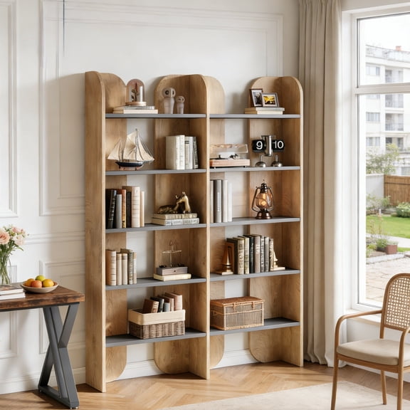 Fnova 70.8" Tall 5-Tier Bookshelf, Double Wide Bookcase with Open Shelves, Floor-Standing Display Storage Shelving Unit for Home Office, Bedroom Study