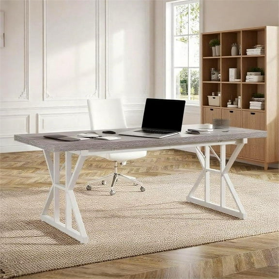 Fnova 70.86" Dining Table for 6, Modern Rectangular Kitchen Table for Dining Room, Gray