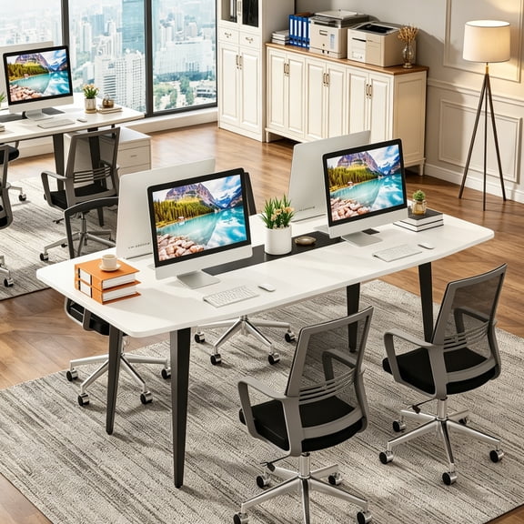 Fnova 70.86" Conference Table, Large Meeting Room Table with Arc-Shaped Corners & Sturdy Metal Legs, Multi-Purpose Executive Desk for Office, Boardroom & Home Use