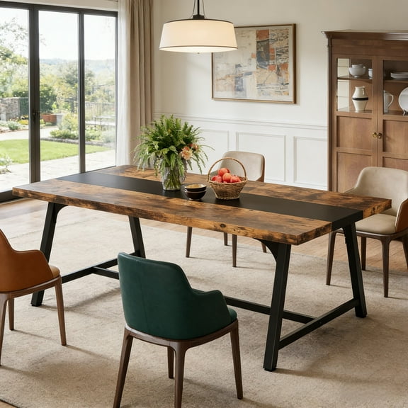 Fnova 70.86'' Large Dining Table for 6-8, Thickened Farmhouse Kitchen Table for Dining Room, Brown