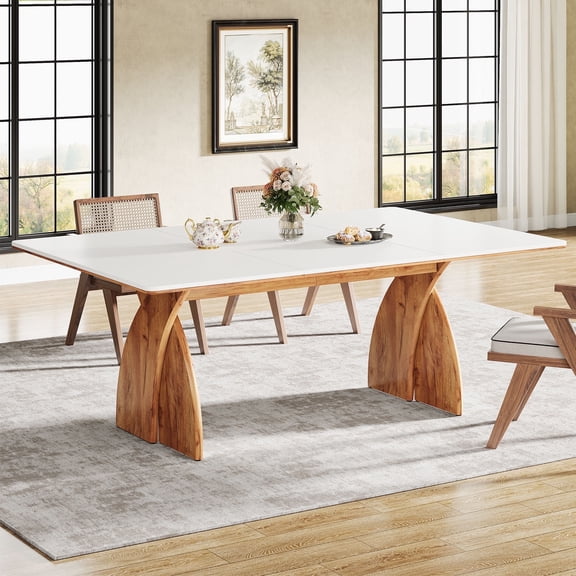 Fnova 70.87" Dining Table for 6-8 People, Farmhouse Rectangular Long Kitchen Table with Heavy Duty Legs, Modern Style, Easy to Assemble