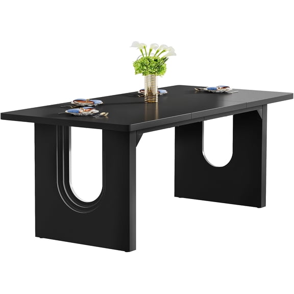 Fnova 70.87" Dining Table for 6, Modern Rectangular Kitchen Table for Dining Room, Black