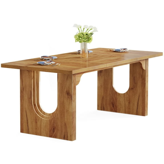 Fnova 70.87" Dining Table for 6, Modern Rectangular Kitchen Table for Dining Room, Brown
