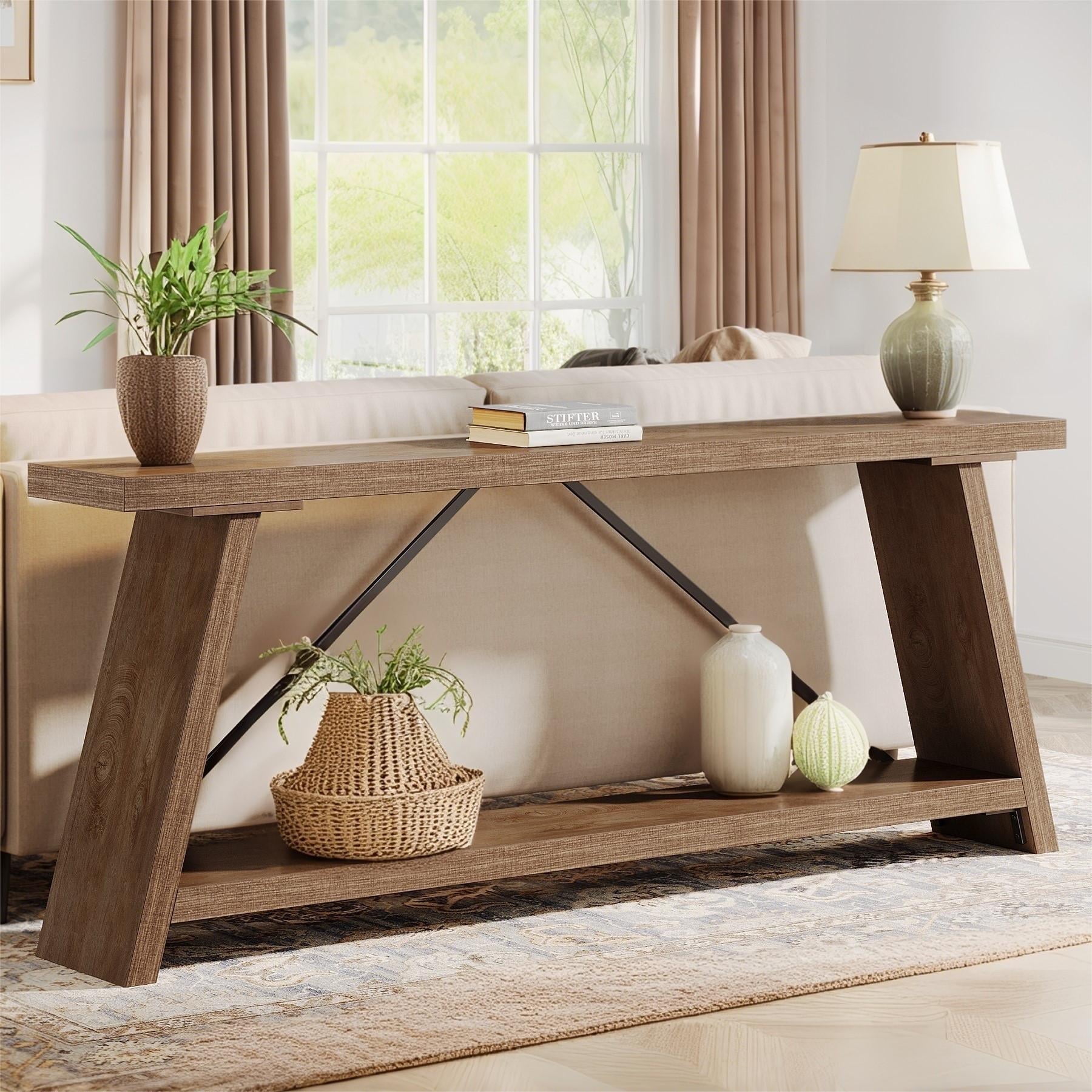 Volsa Solid Wood Console Table – 2-Tier Narrow Table for Entryways
