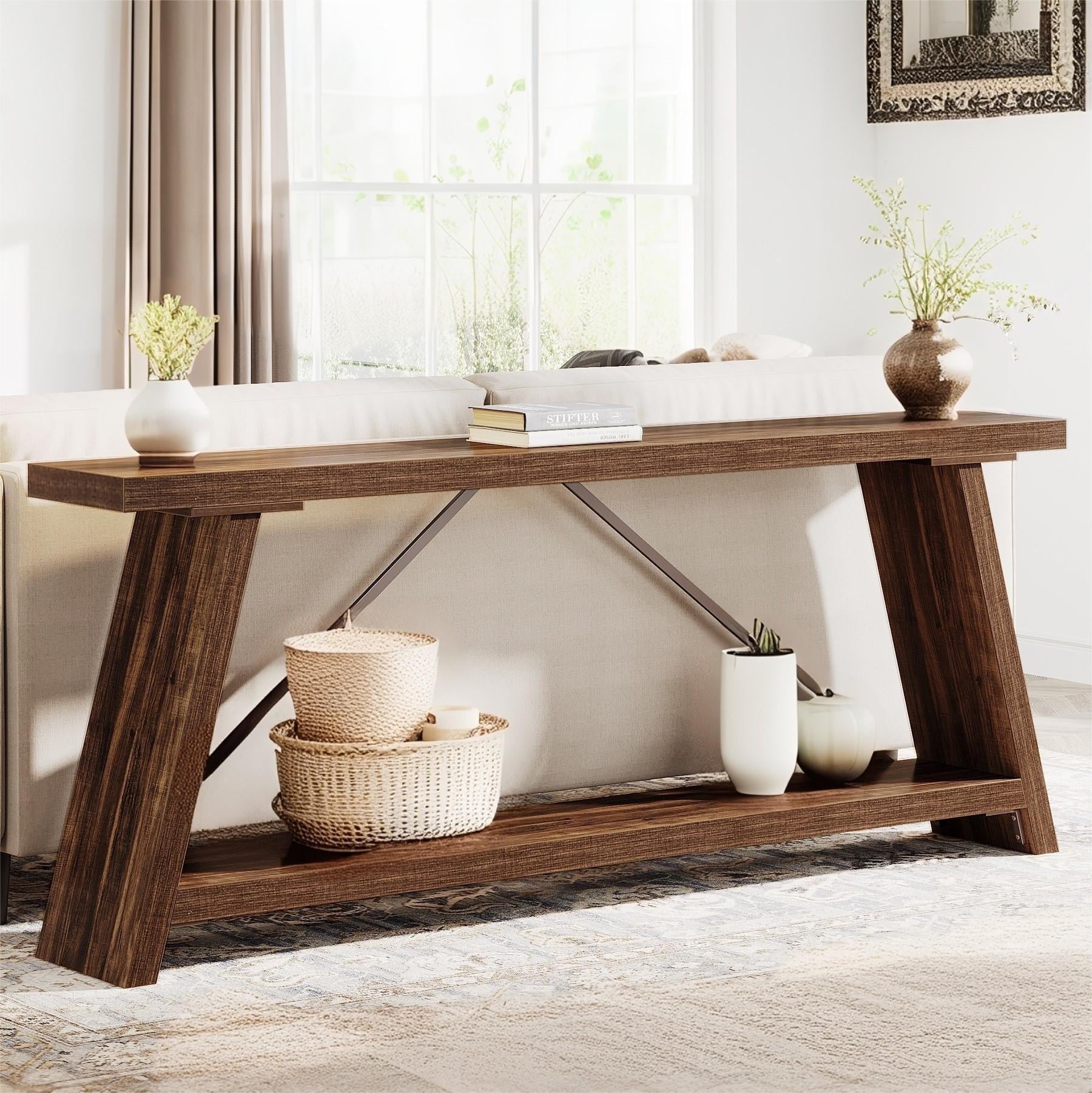 Volsa Solid Wood Console Table – 2-Tier Narrow Table for Entryways main image 0