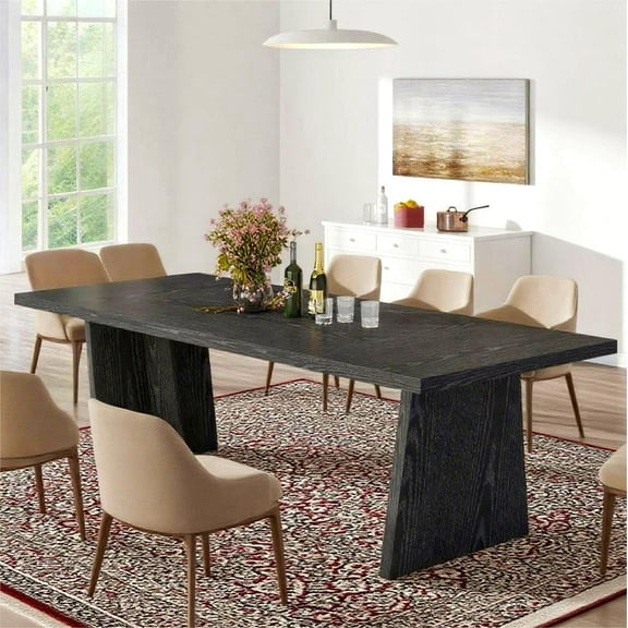 Fnova 70.87" Rectangular Dining Table for 4-6 People, Farmhouse Wood Kitchen Table with Sturdy Legs, Easy to Assemble