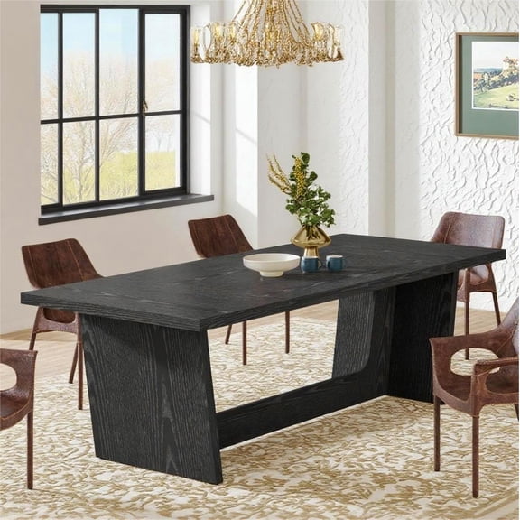 Fnova 70.87" Rectangular Dining Table for 4-6 People, Farmhouse Wood Kitchen Table with Sturdy Legs, Easy to Assemble