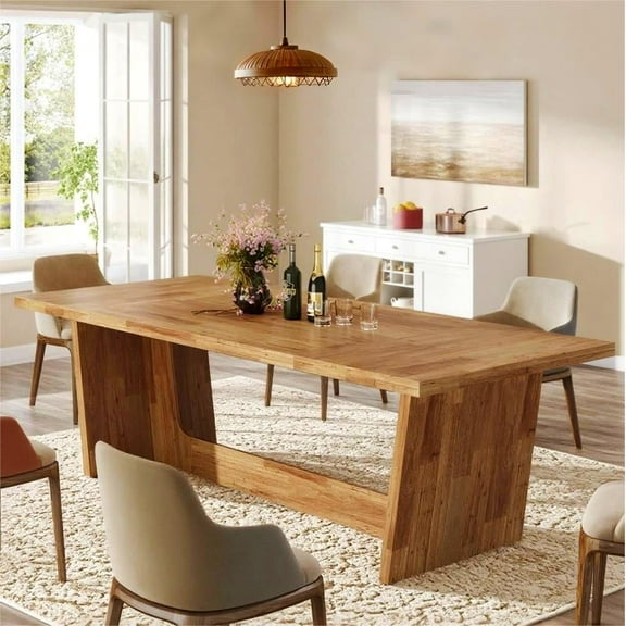 Fnova 70.87" Rectangular Dining Table for 4-6 People, Farmhouse Wood Kitchen Table with Sturdy Legs, Easy to Assemble