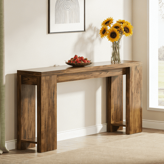 Fnova 70.9" Farmhouse Console Table for Entryway, Long Narrow Wood Entryway Table, Easy Assembly, Dark Brown