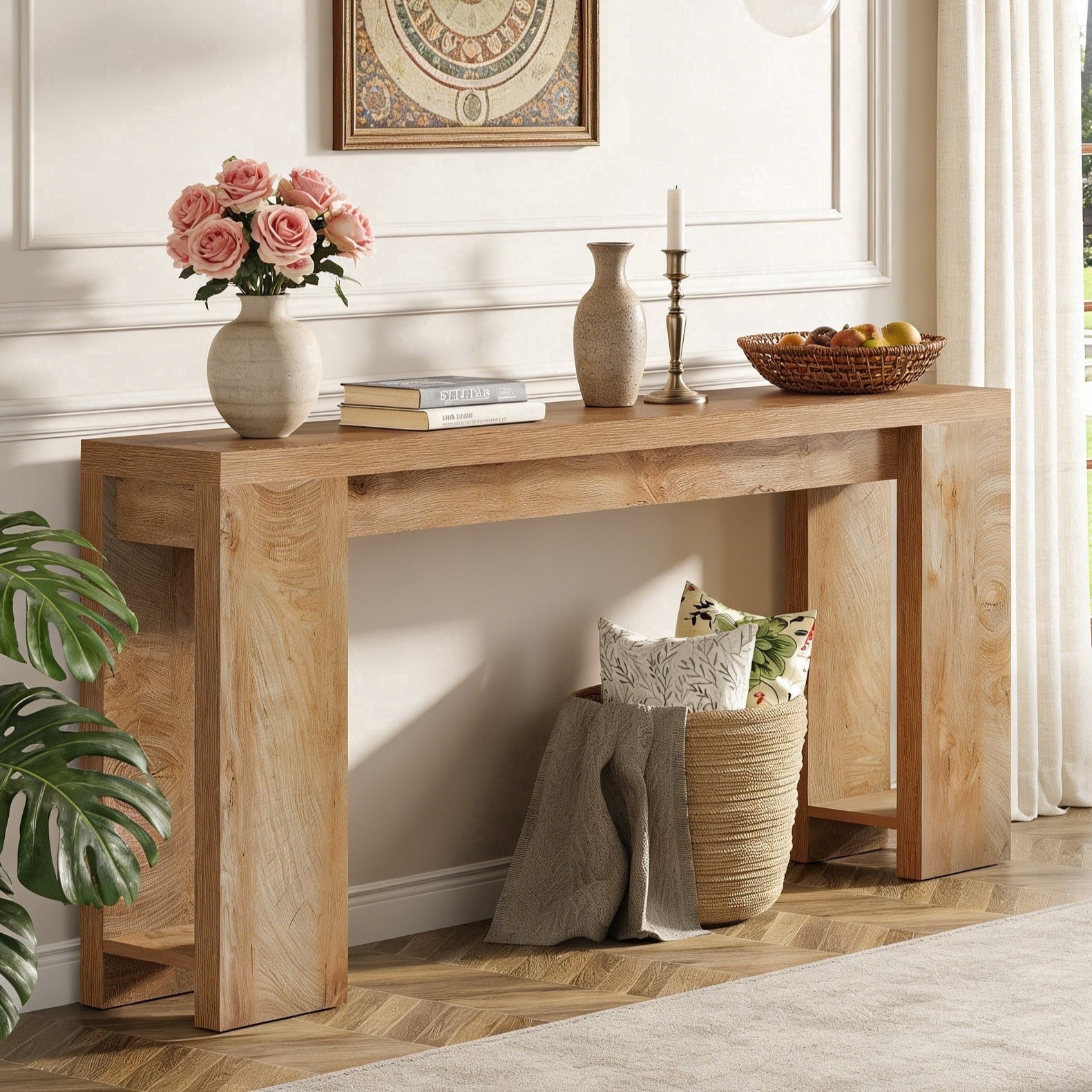 Fnova 70.9" Extra Long Console Table, Wide Sideboard Sofa Table, Farmhouse Entryway Table Behind Couch Accent Table for Living Room Hallway Home Decor Furniture