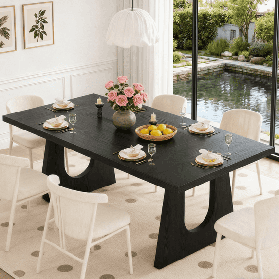 Fnova 70.9" Rectangular Dining Table for 6-8 People, Large Farmhouse Wood Kitchen Table with Heavy Duty Legs, Easy to Assemble