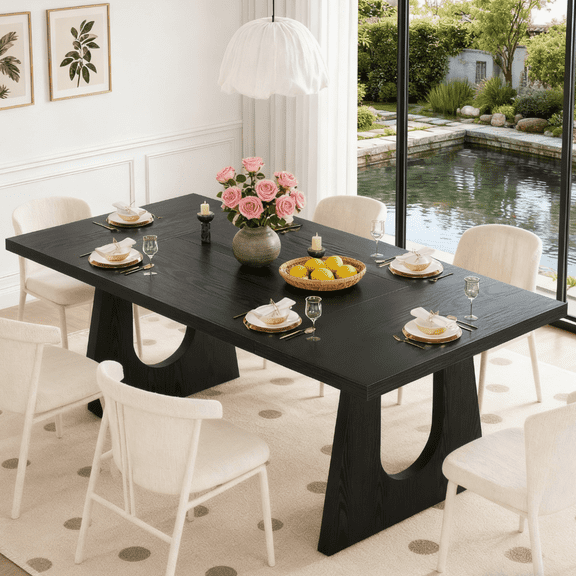 Fnova 70.9" Rectangular Dining Table for 6-8 People, Large Farmhouse Wood Kitchen Table with Heavy Duty Legs, Easy to Assemble