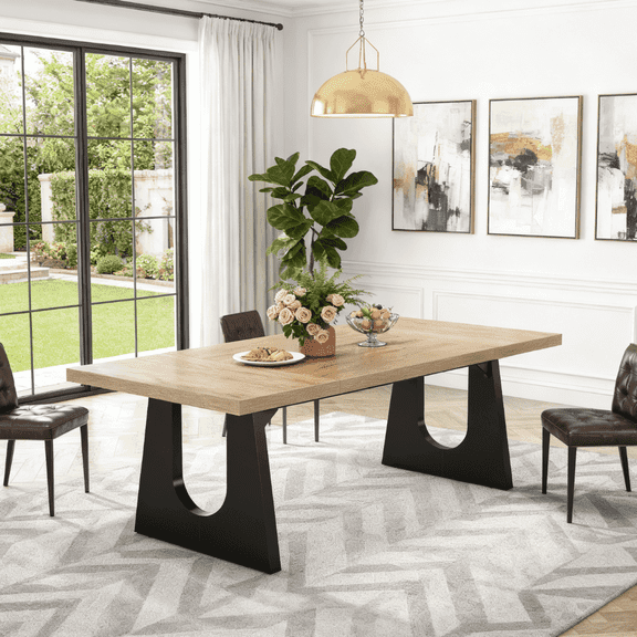 Fnova 70.9" Rectangular Dining Table for 6-8 People, Large Farmhouse Wood Kitchen Table with Heavy Duty Legs, Easy to Assemble