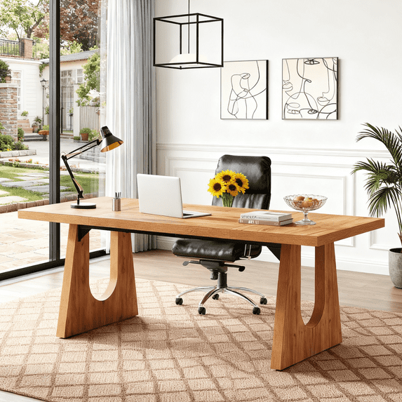 Fnova 70.9" Rectangular Dining Table for 6-8 People, Large Farmhouse Wood Kitchen Table with Heavy Duty Legs, Easy to Assemble