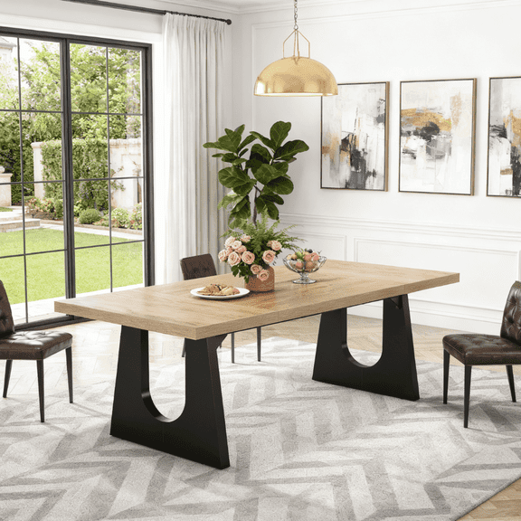 Fnova 70.9" Rectangular Dining Table for 6-8 People, Large Farmhouse Wood Kitchen Table with Heavy Duty Legs, Easy to Assemble