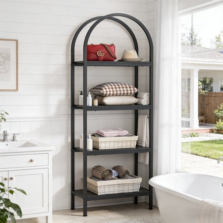 Fnova 71" Tall Bookshelf 4-Tier Arched Bookcase, Industrial Book Shelves with Metal Frame for Living Room, Office, Bedroom
