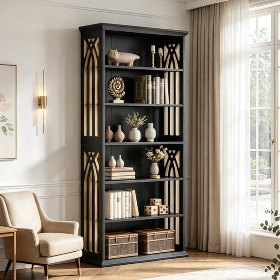 Fnova 74" Tall Bookcase with 6-Tier Open Display Storage Shelves, Large Book Shelf Bookcase Bookshelf for Living Room, Home Office, Bed Room