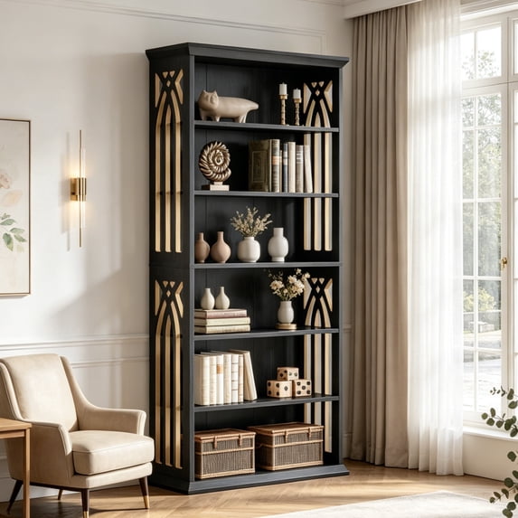 Fnova 74" Tall Bookcase with 6-Tier Open Display Storage Shelves, Large Book Shelf Bookcase Bookshelf for Living Room, Home Office, Bed Room