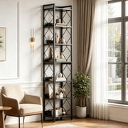 Fnova 78.7 7-Tier Tall Storage Shelf, Narrow Metal Wood Bookshelf for Small Spaces, Office, Library, Living Room