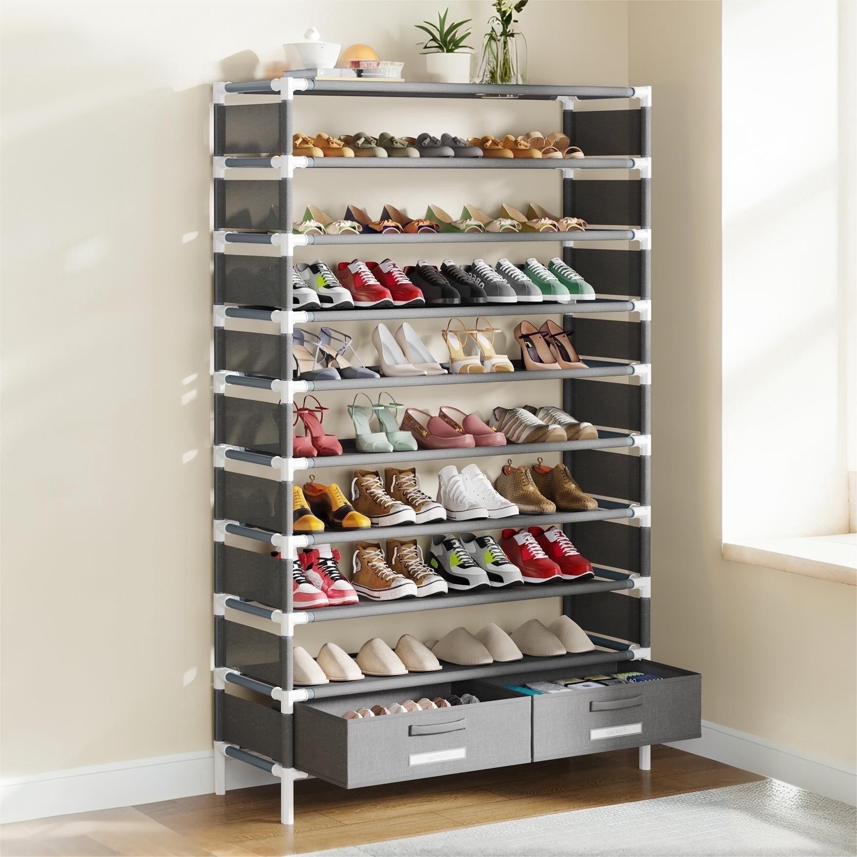 Shose Racks Fnova 8-Layer High Shoe Rack with 2 Storage Drawers, Tall Shoe Shelf ...