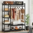 thumbnail image 1 of Fnova Clothes Rack with Shelf, Freestanding Closet Organizer, Heavy Duty Industrial Hall Tree Garments Rack for Small Space, Bedroom, Black, 1 of 13
