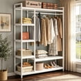 thumbnail image 1 of Fnova Clothes Rack with Shelf, Freestanding Closet Organizer, Heavy Duty Industrial Hall Tree Garments Rack for Small Space, Bedroom, White, 1 of 12