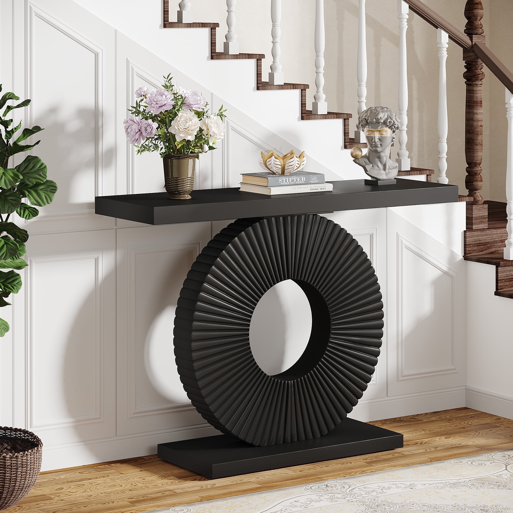 Walmart sales :  Fnova Console Table, 40" Wood Modern Art Narrow Long Side Table, Entryway Table with Round Base, Sofa Table, Accent Table for Living Room, Entryway, Hallway, Black