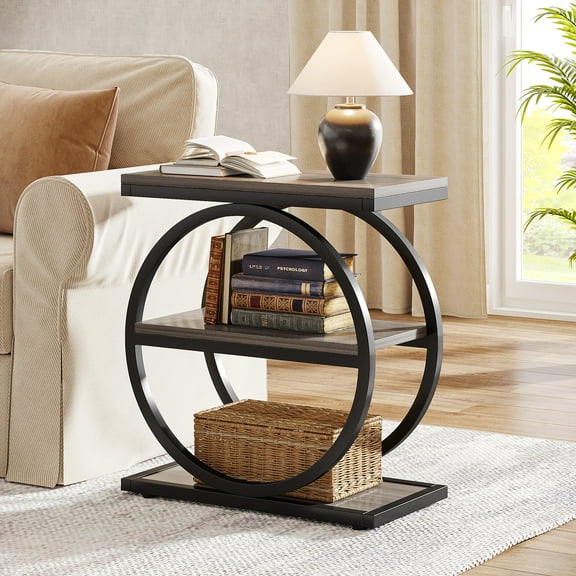 Fnova End Table Narrow Side Tables Modern Wooden Sofa Table with Storage Shelf, Farmhouse Bedside Table, Easy Assembly, Corner Table, Drink Fnova Table for Living Room, Bedroom, Nightstand