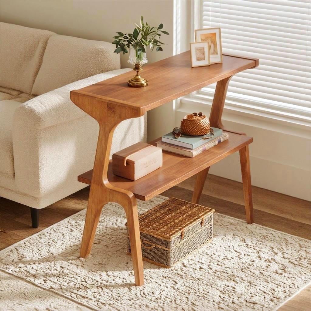 Fnova End Table Narrow Side Tables Modern Wooden Sofa Table with Storage Shelf, Farmhouse Bedside Table, Easy Assembly, Corner Table, Drink Table for Living Room, Bedroom, Nightstand