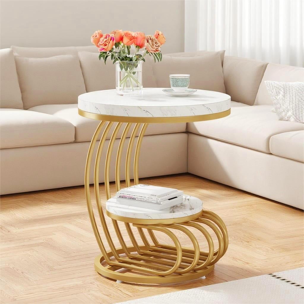 Fnova End Table Modern Wood Narrow Farmhouse Side Tables with Storage Shelf for Living Room, Bedroom, Nightstand